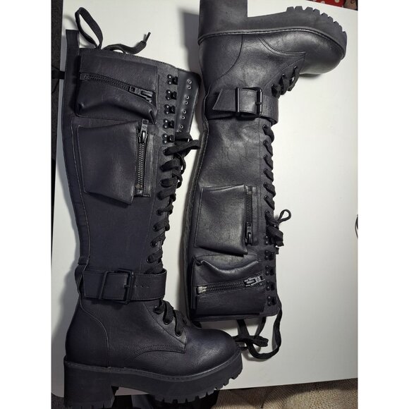 Dills Kill Current Mood Obsidian Women's Combat Boots Black High Size 8 Goth - Picture 1 of 11